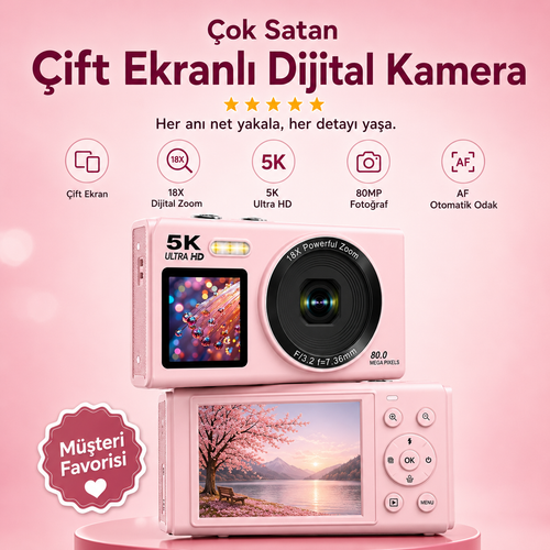 5K Çift Ekranlı Dijital Fotoğraf Makinesi