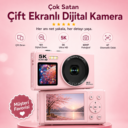 5K Çift Ekranlı Dijital Fotoğraf Makinesi