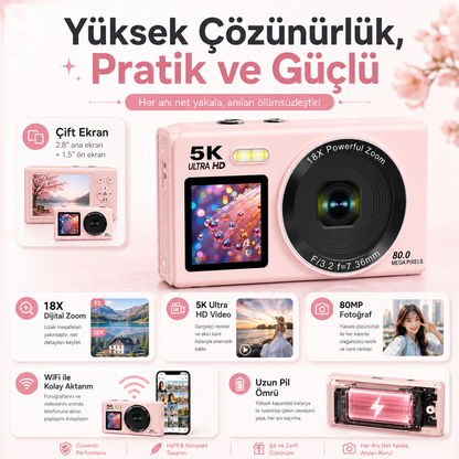 5K Çift Ekranlı Dijital Fotoğraf Makinesi