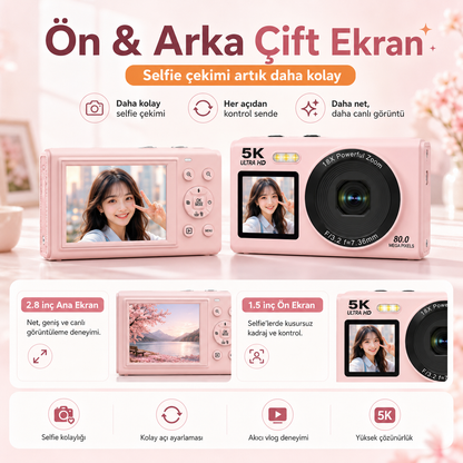 5K Çift Ekranlı Dijital Fotoğraf Makinesi