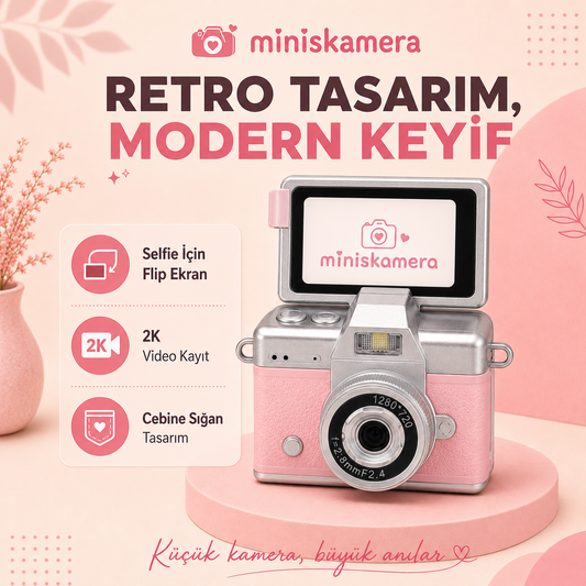 Miniskamera Retro Mini Kamera | Flip Ekranlı 2K